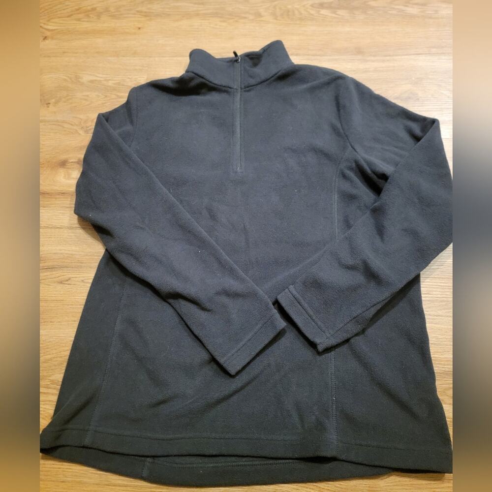 Women's Black Long Sleeve Mockneck Quarter Zip Lands End Fleece Sz Medium